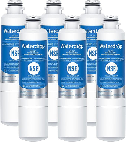 Waterdrop DA29-00020B Refrigerator Water Filter, Replacement for Samsung® HAF-CIN/EXP, DA29-00020A/B, DA29-00020B-1, RF263BEAESR, RF28HMEDBSR, RF263TEAESG, RF4287HARS, 6 Filters