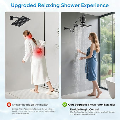 Shower Head with Filters, Stainless Steel Rain Filtered Shower Head, High Pressure Shower Head with 16" Shower Extension Arm - 20 Stage Shower Filter for Hard Water - 12" Black