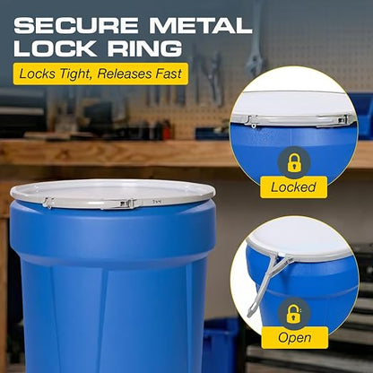 Eagle Plastic Drum, 55 Gallon Drum, DOT Compliant, Made in USA, Blue | High-Density-Polyethylene Construction, Open Head Lab Pack Drum, Metal Lever-Lock Lid, Hazardous Material Storage, Transport
