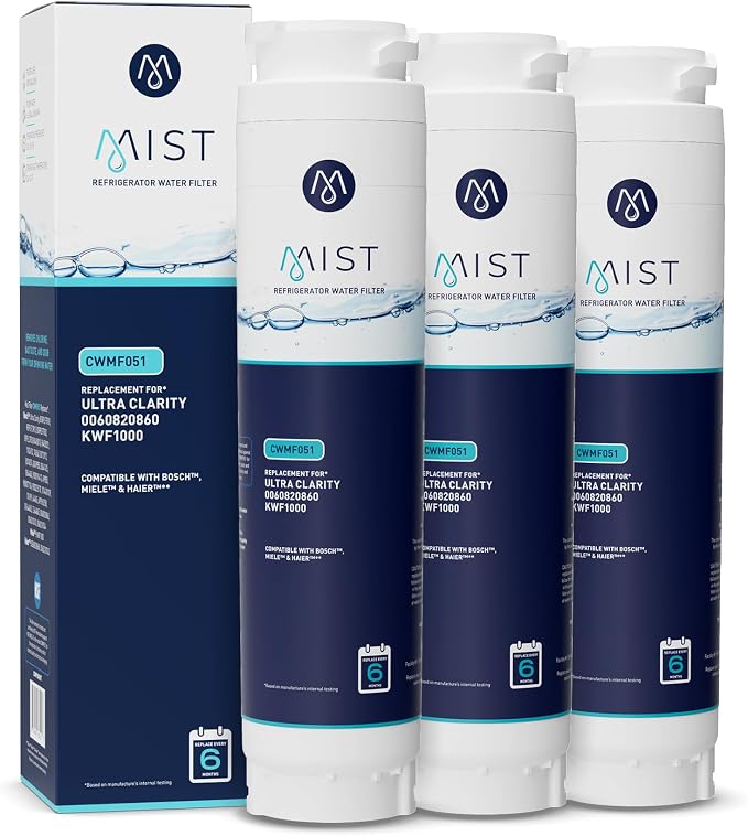 Mist Ultra Clarity Water Filter Replacement for Bosch, Refrigerator Water Filter compatible with 644845, 9000077104, 9000194412, Haier 0060820860, 0060218744, Miele KWF1000 (3 pack)