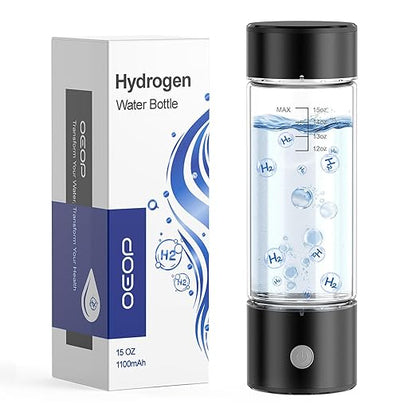 Hydrogen Water Bottle, 2200PPB in 3 Mins Hydrogen Water Generator, SPE PEM Technology, 14oz Portable Hydro Water Machine for Home, Travel, Gym | Best Health Gift for Family & Friends