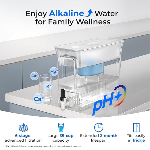 Waterdrop WFD-40W-L-A Water Filter Dispenser, Alkaline Filtration, White | 35-Cup Large Capacity, 100-Gallon Long-Life, Reduces Chlorine, PFOA/PFOS and More, BPA Free