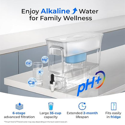 Waterdrop WFD-40W-L-A Water Filter Dispenser, Alkaline Filtration, White | 35-Cup Large Capacity, 100-Gallon Long-Life, Reduces Chlorine, PFOA/PFOS and More, BPA Free