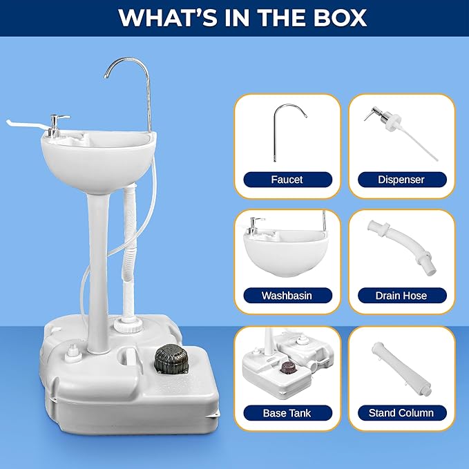 SereneLife Portable Hand Washing Station, 100+ Hand Washes, Hands-Free Foot Pump, Soap Dispenser, and Drain Hose, Ideal for Outdoor Events, Camping, Boating and Worksites