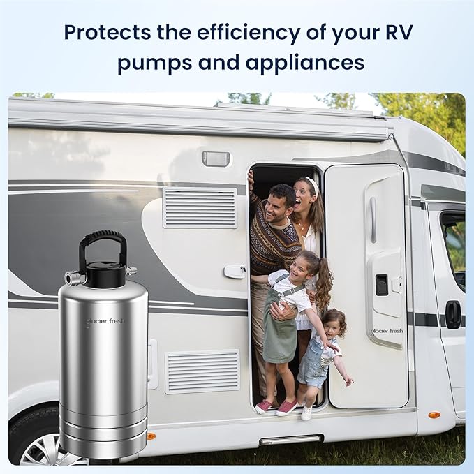 GLACIER FRESH Portable RV Water Softener, 16,000 Grain with Stainless Steel Garden Hose Quick Connects for RVs, Trailers, Boats, Mobile Car Washing, Pressure Washing