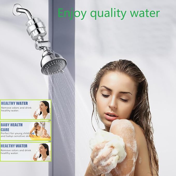 15 Stage Universal Shower Water Filter Cartridges for All Similar Shower Systems, Reduces Chemicals and Chlorine, Hard Water, Restores pH Balance (1 Pack)