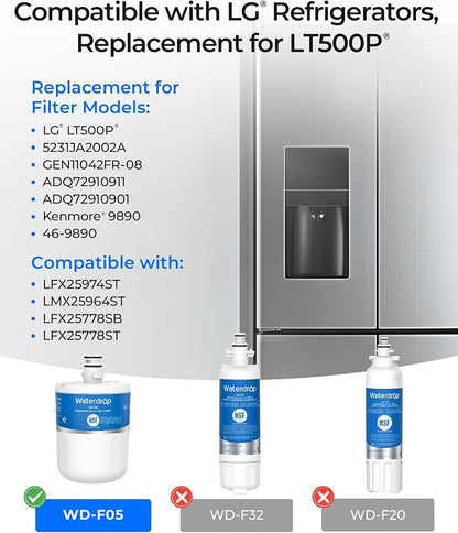 Waterdrop 5231JA2002A Refrigerator Water Filter, 3 Pack | Replacement for LG®LT500P®, GEN11042FR-08, ADQ72910911, ADQ72910901, Kenmore® 9890, 46-9890, LFX25974ST, LMX25964ST