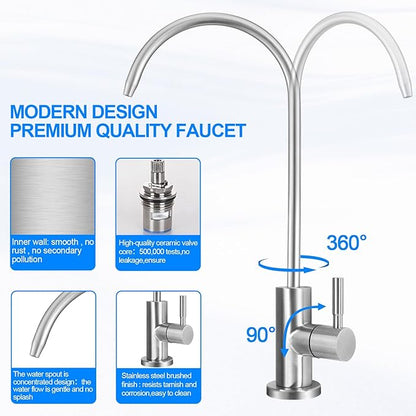 Under Sink Water Filter - Water Filter Kit and Feed Valve for Home Bar and Washbasin,Reduce Chlorine,Bad Taste&Odor,A Perfect Choice for Countertop Ice Maker,Coffee Maker and Skin Care