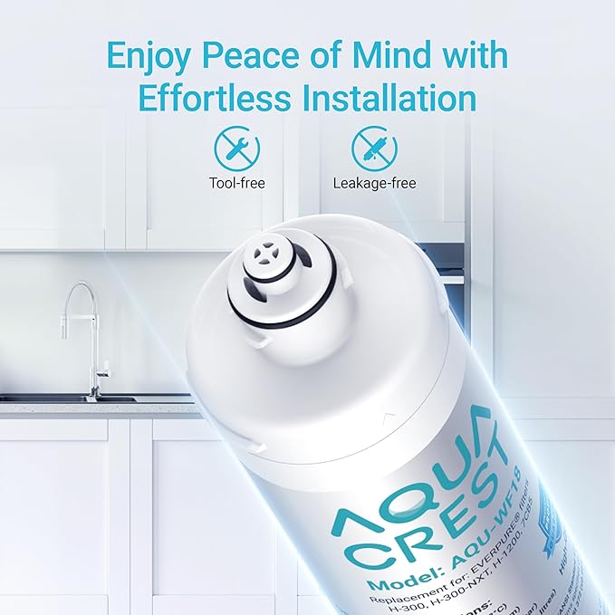 AQUA CREST H-300 Under Sink Water Filter, Replacement for Everpure H-300, H-300-NXT, 7CB5, EV9270-71, EV9270-72, EV9618-11, EV9855-50, EV9282-01, NSF/ANSI 42 Certified, 24000 Gallons, 2 Pack