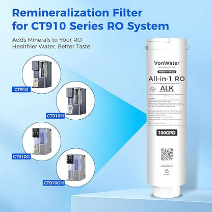CT100-ALK Replacement Filter | 𝐀𝐥𝐤𝐚𝐥𝐢𝐧𝐞 pH+ RO Filter Cartridge for CT910/C5/CT910G Series | 100GPD 12-24 Months | NSF/ANSI372,42,58 Standards, Reduce TDS PFAS (CT100-ALK)