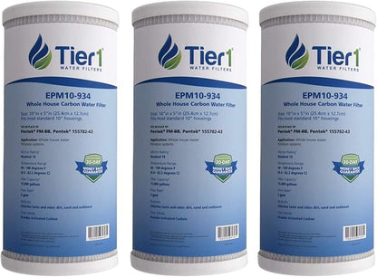 Tier1 10 Micron 10 x 4.5 Water Filter | Whole House Carbon Block Water Filter Replacement Cartridge | Replacement for Pentek EPM-BB, 155782-43, CB-45-1010, EPM10-934 | 4.5 x 10 Water Filter (3-Pack)