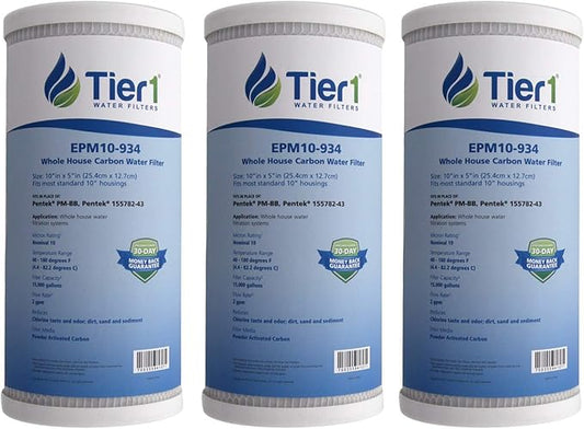 Tier1 10 Micron 10 x 4.5 Water Filter | Whole House Carbon Block Water Filter Replacement Cartridge | Replacement for Pentek EPM-BB, 155782-43, CB-45-1010, EPM10-934 | 4.5 x 10 Water Filter (3-Pack)