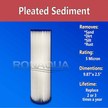 Pleated Sediment Water Filter Cartridge 9.87”x 2.5” Amplified Surface Area, Removes Sand, Dirt, Rust, Extended Filter Life WELL-MATCHED with WHKF-WHPL, 801-50, WB-50W, WFPFC3002, SPC-25-1050