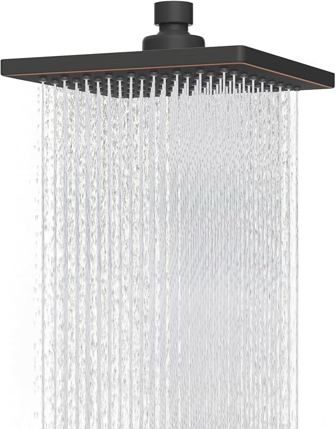 Hibbent Thickness Metal Rain Shower Head, 6'' High Pressure Rainfall Shower Head, Bathroom Waterfall Shower Heads, High Flow Fixed Showerheads with Adjustable Brass Ball Joint, Oil Rubbed Bronze