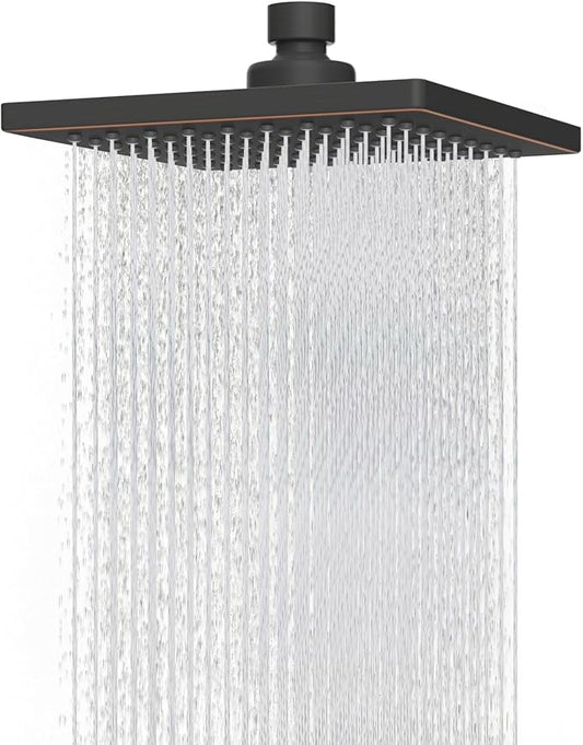 Hibbent Thickness Metal Rain Shower Head, 6'' High Pressure Rainfall Shower Head, Bathroom Waterfall Shower Heads, High Flow Fixed Showerheads with Adjustable Brass Ball Joint, Oil Rubbed Bronze