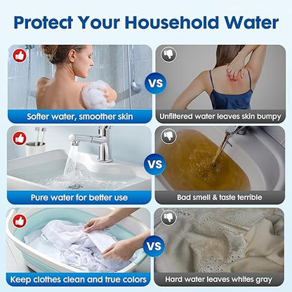 Whole House Water Filter System, 3-Stage Whole Home Water Softener System Highly Reduces Taste,Iron,Scale,Lead,Chlorine, with Heavy Metal and Anti-Scale Filter,3/4" Ports, Extra 1 Year Filter