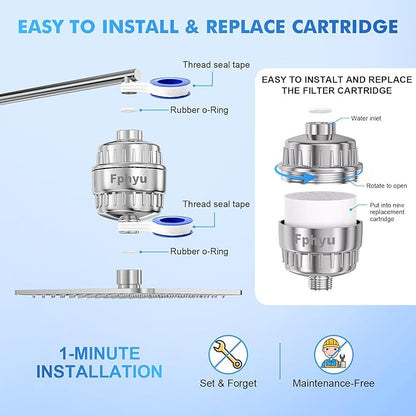 Upgraded Shower Filter, Shower Filter Head for Hard Water, 20-Stage Shower Head Filter Removal 99% of Chlorine, Fluoride, Heavy Metals, Iron, Chemicals, Improve Your Skin and Hair