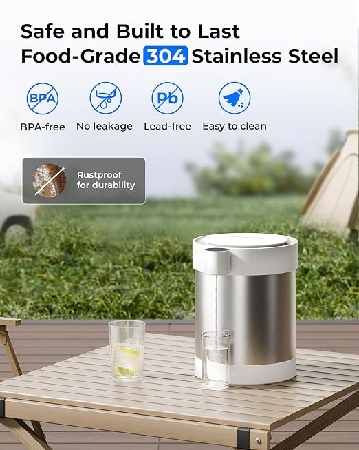 Waterdrop ED21W Rechargeable Non-Gravity Water Filter System, 5-Stage Stainless Steel Countertop Filtration, Reduce 70+ Contaminants, Lead, Chlorine and Cadmium, 22-Cup