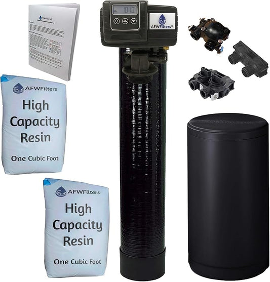 AFWFilters 2 cubic Foot (64k) Whole Home Water Softener with High Capacity Resin, 3/4" Plastic MNPT Connection, and Black Tanks