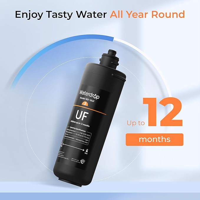 Waterdrop WD-10UF Under Sink Water Filter, Replacement for Waterdrop WD-TSA-UF 3-Stage Ultra-Filtration Under Sink Water Filter System, 12 months, 1 Pack