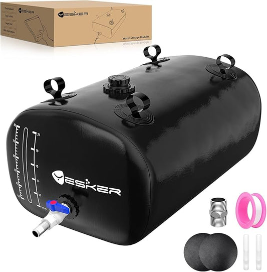Yesker Portable Water Storage Bladder 30 Gallon – Heavy-Duty 1000D PVC Foldable Water Bladder Tank with 3/4" PVC Spigot for Garden, Camping & Car Use, Black