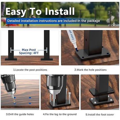 36" T304 Cable Railing Post(Post 35"x2"x2"), Level Drilled Railing Post with Cable Grommets, Modular Fixed Top Mount Cable Handrail Post, Stainless Steel Black Finish Indoor Outdoor Deck Post