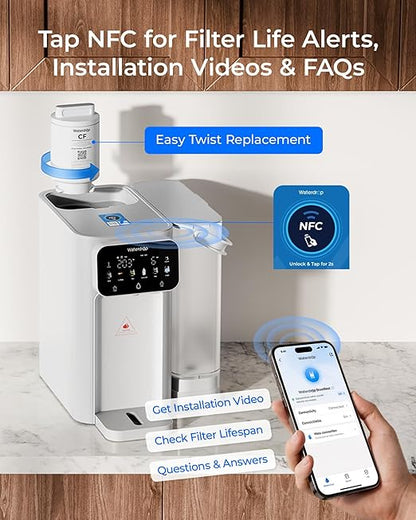 Waterdrop CT01 Countertop Water Filter System, Hot and Cold Water Dispenser with 6-Stage Filtration[𝐍𝐎𝐓 𝐑𝐎], 5 Temperature Options, Upgraded Product for Water Boiler, Touchscreen, White