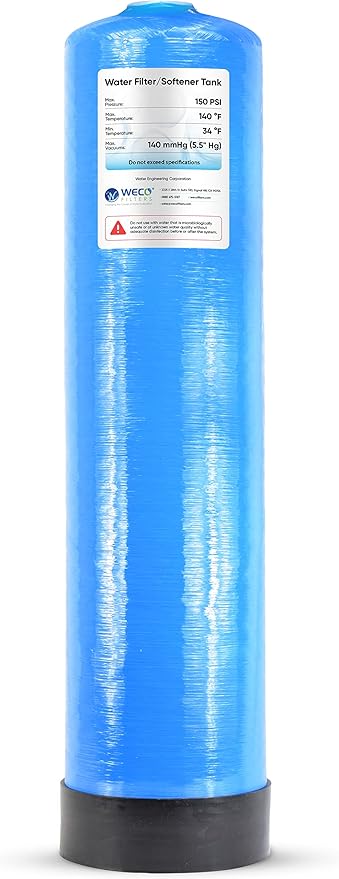 WECO Mineral Tank for Water Softener/Filter - Polyethylene Inner Shell Pressure Vessel with 2.5" Top Opening - 150 PSI Max Pressure - 120 °F Max Temperature - 12x52, BLUE