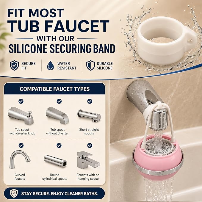 Bath Filter for Tub Faucet, Bathtub Water Filter, 3000 Gallons Bath Tub Filter, Hard Water Softener for Kids & Babies,Reduces Dry Itchy Skin,Eczema & Improve Skin, Hair & Nails Condition,Pink