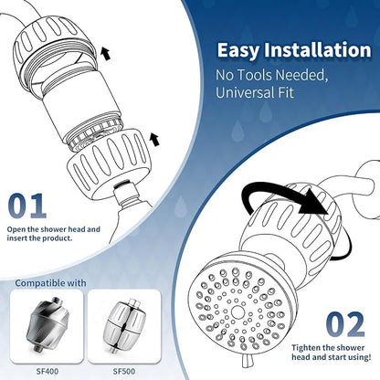 2-Pack White Filter Cartridge Compatible with AquaBliss SF400 | White Cartridge Set Compatible with AquaBliss SF400 and SF500 Shower Filter Systems, 3-Pack Refills for Routine Changes.