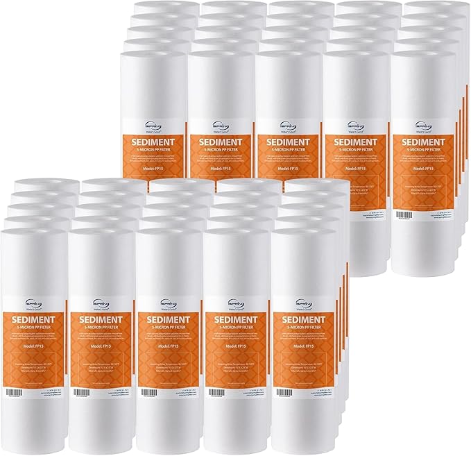 iSpring FP15X50-N, NSF Certified, 5 Micron 10"x2.5" Multi-layer Sediment Water Filter Cartridges, 50-Pack