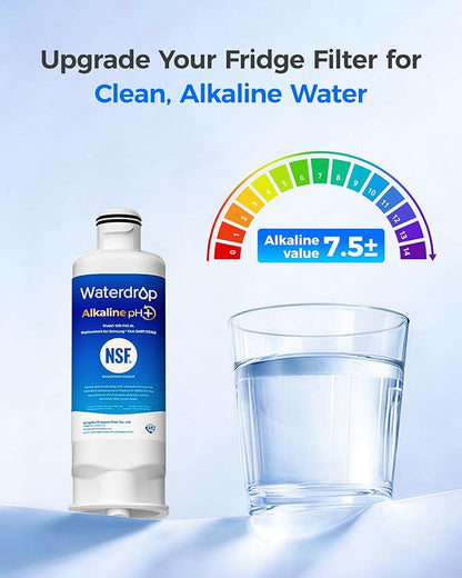 Waterdrop Alkaline DA97-17376B Refrigerator Water Filter, Replacement for Samsung® HAF-QIN/EXP, DA97-08006C, RF28R7201SR, RF28R7351SG, WD-F45-AL, Enhances pH, 4 Pack