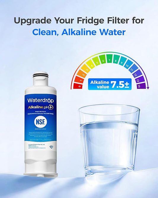 Waterdrop Alkaline DA97-17376B Refrigerator Water Filter, Replacement for Samsung® HAF-QIN/EXP, DA97-08006C, RF28R7201SR, RF28R7351SG, WD-F45-AL, Enhances pH, 4 Pack