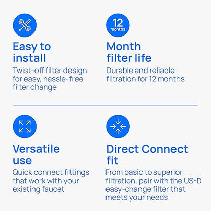 Culligan US-DC3 Under Sink Water Filter System, Direct Connect, Premium Lead Filtration, Removes 99% Lead, Chlorine, Taste & Odor, 4,750-Gal, 12-Month Cartridge, 1.5 GPM