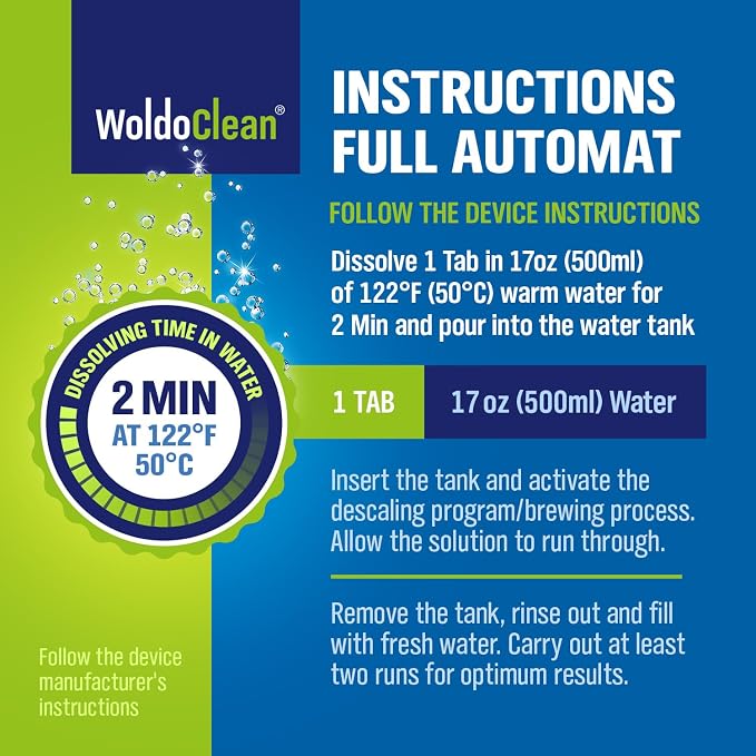 WoldoClean 2in1 Descaler Tablets for Coffee Maschine and Coffee Maker - compatible with Keurig, Nespresso, Delonghi, Miele, Coffee Maker Pot