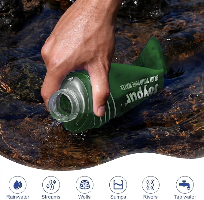 Water Filter Survival - Collapsible Water Bottle with Filter 0.01 Micron Squeeze Filtered Water Bottle 22oz for Hiking Backpacking Camping BPA-Free(Green 650ml)