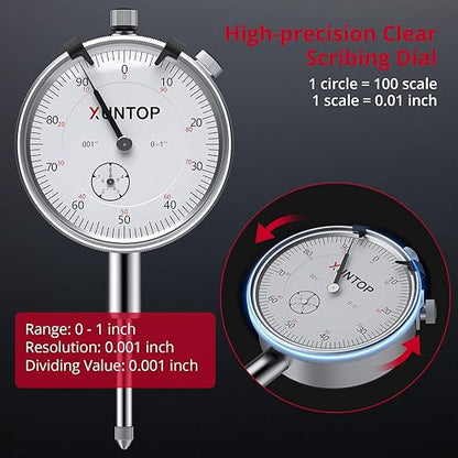 XUNTOP 0-1/0.001" Runout Gauge Set Dial Disc and Rotor/Ball Joint Gauge Dial Indicator with 13.77" Flexible Arm and 7" Locking Plier Disc Brake Rotor Gauge Set for Automotive Mechanical Industrial