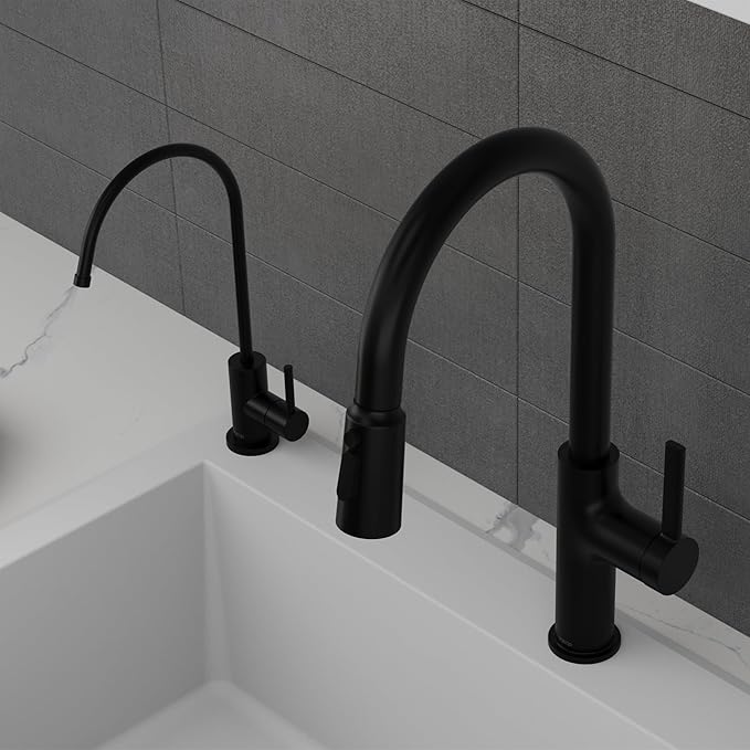 Karran Kestrel Single-Handle Filtered Water Faucet in Matte Black 100% Lead-Free Brass, RO/Filtration System Ready, 360° High-Arc Spout, Spot-Free Finish Beverage Faucet (Matte Black)