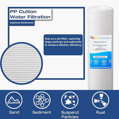 H&G Lifestyles Whole House Water Filter Cartridge, 4.5 x 20 KDF Water Filter, Polyphosphate Water Descaler, PP Cotton Filter, Compatible with ECP5-20BB,SPC-45-2005,DGD-5005-20