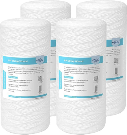 Membrane Solutions 1 Micron 10"x4.5" String Wound Whole House Water Filter Replacement Cartridge Universal Sediment Filters for Well Water - 4 Pack