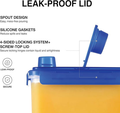 LocknLock Aqua Fridge Door Water Jug with Handle BPA Free Plastic Pitcher with Screw Top Lid Perfect for Making Teas and Juices, 1 Gallon, Blue (Pack of 2)