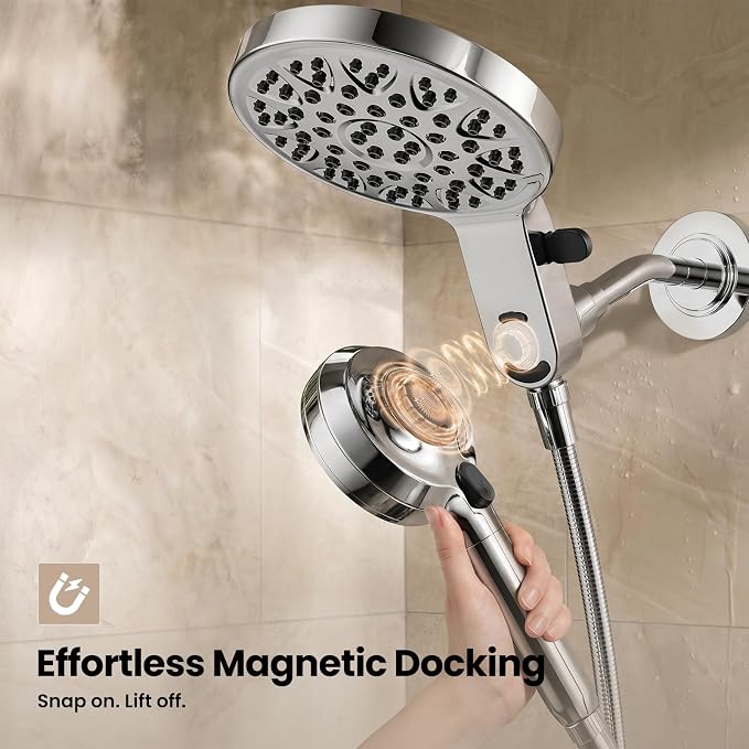 JOMOO Shower Head with Handheld Spray Combo, 7 Spray Settings Magnetic Showerhead with Filters for Hard Water, Magnetic Docking System, 71 inch Shower Hose, Chrome