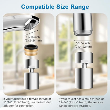 Hibbent NSF/ANSI/CAN 372 Certified 4 Modes Faucet Aerator, Chrome | 360° Swivel Faucet Extender, Sink Sprayer Attachment with Metal Adapter for Kitchen & Bathroom, 55/64'' Female Thread