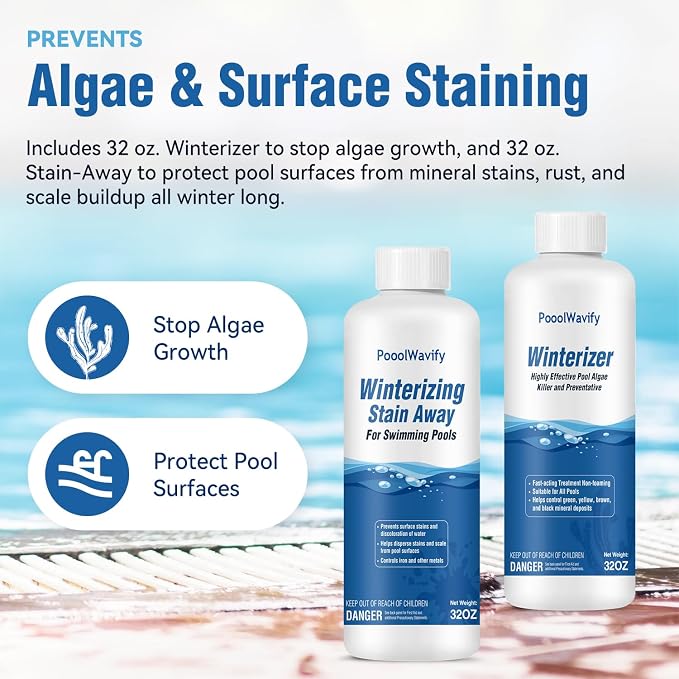 Pool Closing Kit for Above & In-Ground Pools – Winterizing Chemicals for Clean, Clear Water, Prevents Pool Algae Growth-Up to 15,000 Gallons