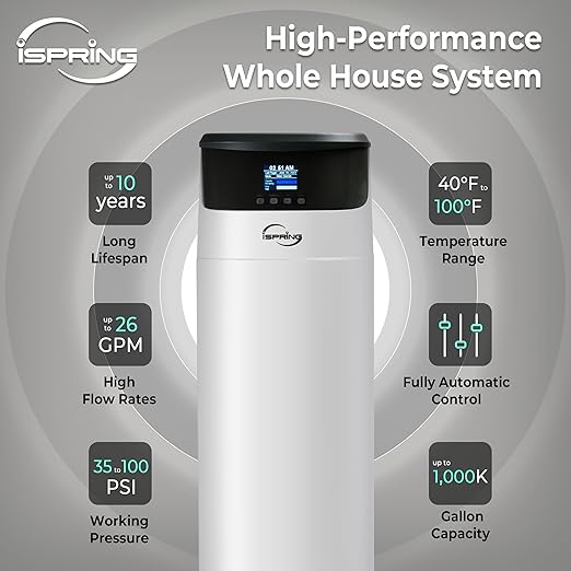 iSpring Elite Series Whole House Central Water Filtration System with Automatic Control Head, Reduces Chlorine, Chloramine, PFAS, Lead, Model: WCF200K