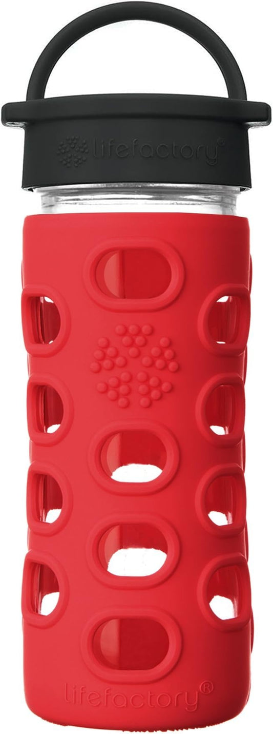 Lifefactory 12-Ounce BPA-Free Glass Water Bottle with Classic Cap and Protective Silicone Sleeve, Apple Red