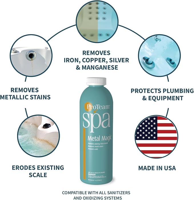 Proteam Spa Metal Magic - Spa Metal Remover for Hot Tub with SplashWiz Hot Tub Chemicals Care Guide - Made in USA (1 qt) (2 Pack)