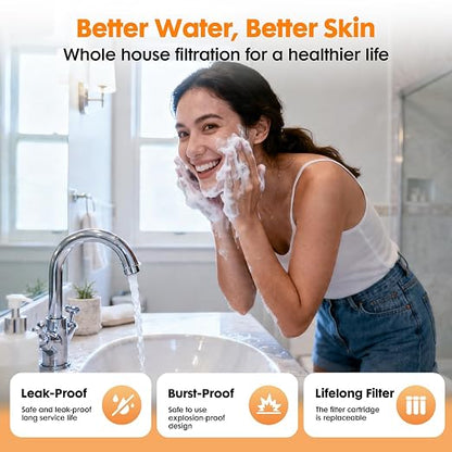 Whole House Water Filter System for Well Water,3-Stage Whole Home Water Filtration System,Reduces Taste & Sediment,Chlorine,for Cleaner Water, Includes 3 Sets Filters (2 Years Supply), 2 Valves, 3/4”