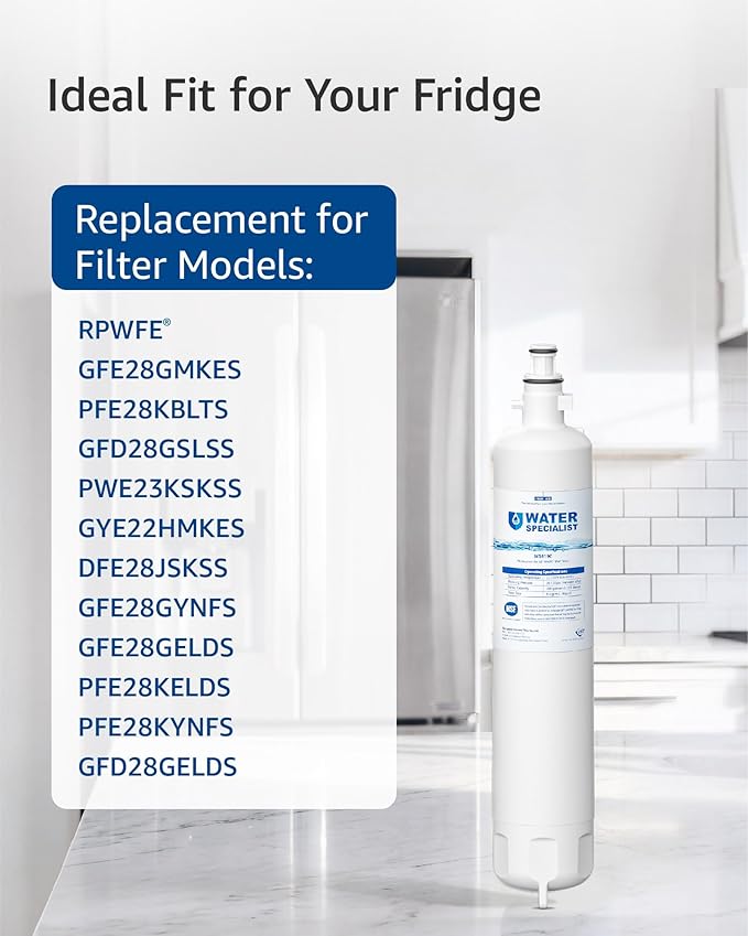Waterspecialist WS619C Replacement for GE® RPWFE®, RPWF (Built-in CHIP) Refrigerator Water Filter, Compatible with GYS22GMNES, GYE22HSKSS, PYE22PELDS, GFE26GMKES, GFE28GYNFS, PFE28KYNFS, 3 Filters