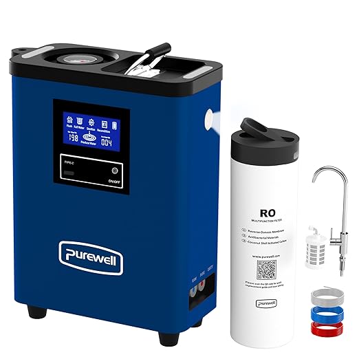 Purewell® K8680 RO Water Purifier System,10-Stage RV Portable Water Filtration Survival with UV,Desalination Rate Reaches 95%,Survival Gear Purification for Drinking,Team Camping，Travel(Blue)